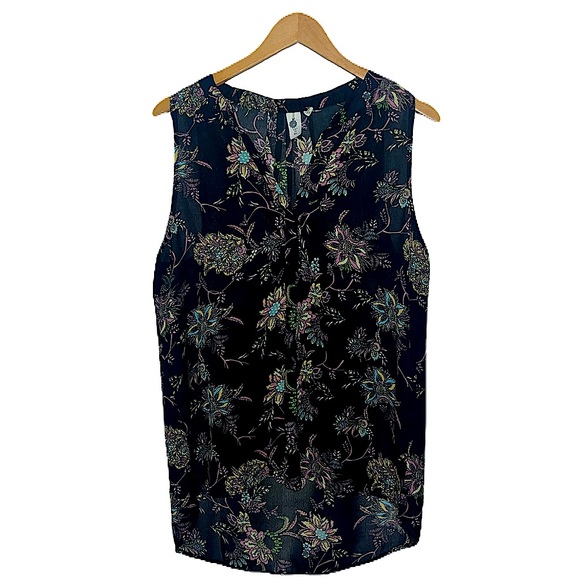 Let It Be Sheer Floral Sleeveless High Low V Neck Chiffon Blouse Women’s Size XL - Picture 1 of 9